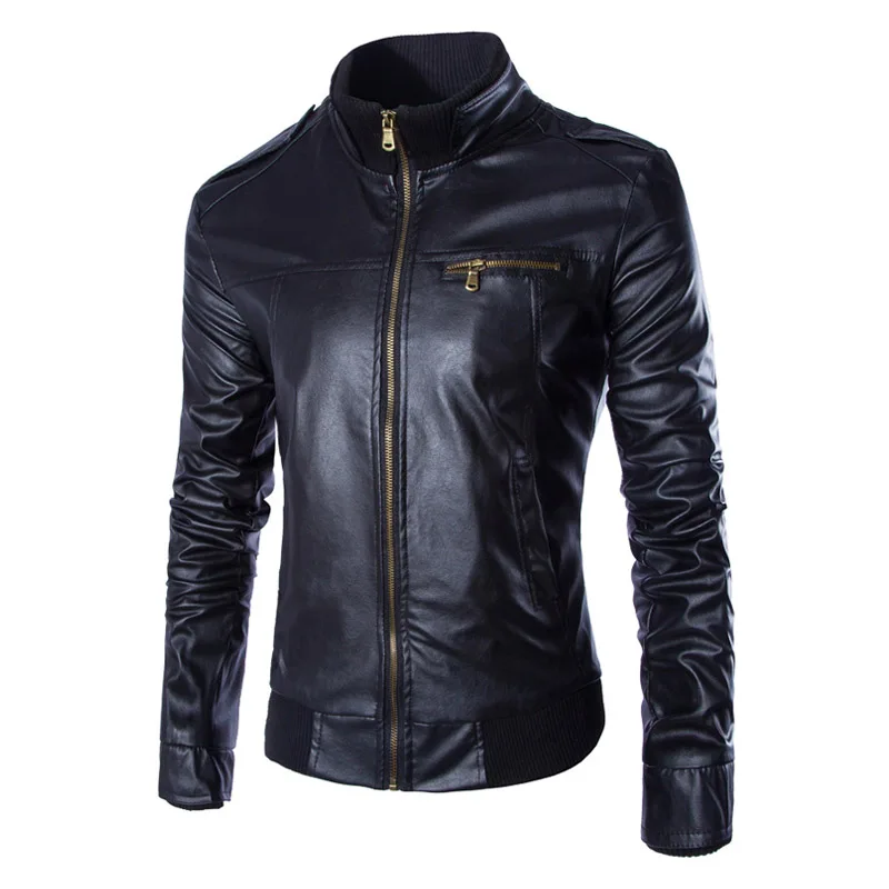 AOWOFS Autumn Leather Jacket Men Stand Collar Slim Fit Brown Black Vintage Style Motorcycle Leather Bomber Jacket XXXL Promotion
