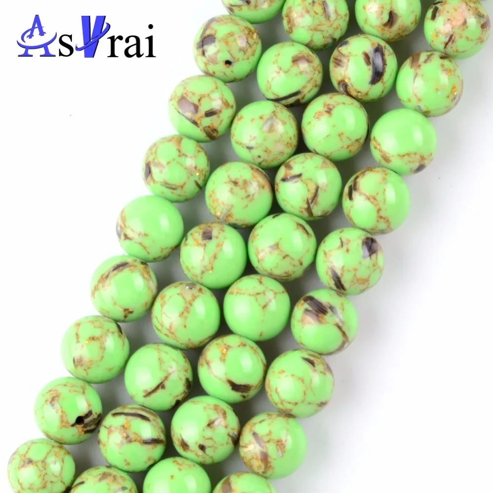 

Natural Green Shell Turquoises Howlite Stone Round Beads For Jewelry Making 4mm-12mm Ball Beads Diy Bracelets Accessories 15inch