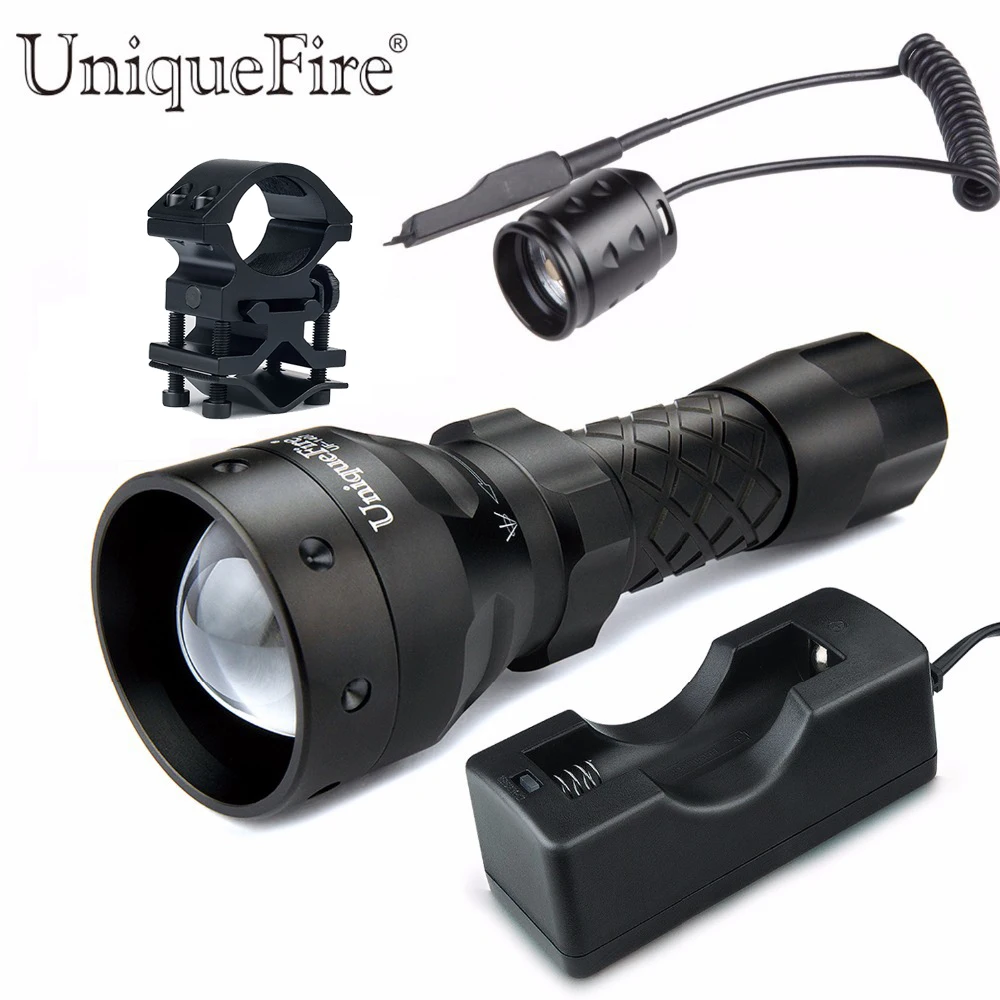 

UniqueFire 1407 LED Zoomable Flashlight Torch 850NM IR LED Light Lampe Charger+Scope Mount + Pressure Switch Free Shipping