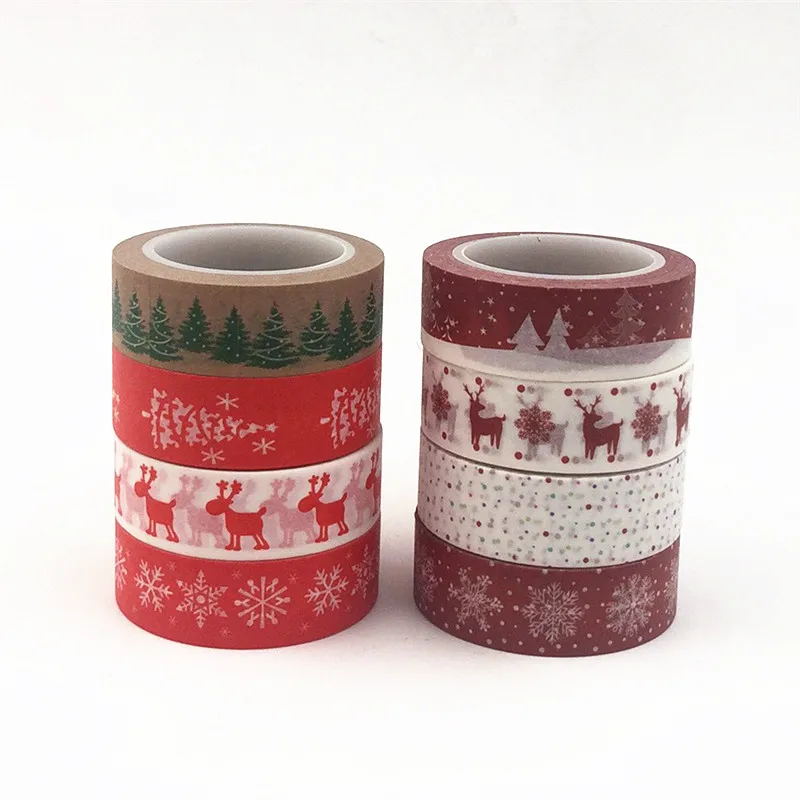 1PC Christmas Washi Tapes Snowflake Reindeer Stripes Kawaii Masking Tapes Stickers Stationery Scrapbooking School Supplies 3