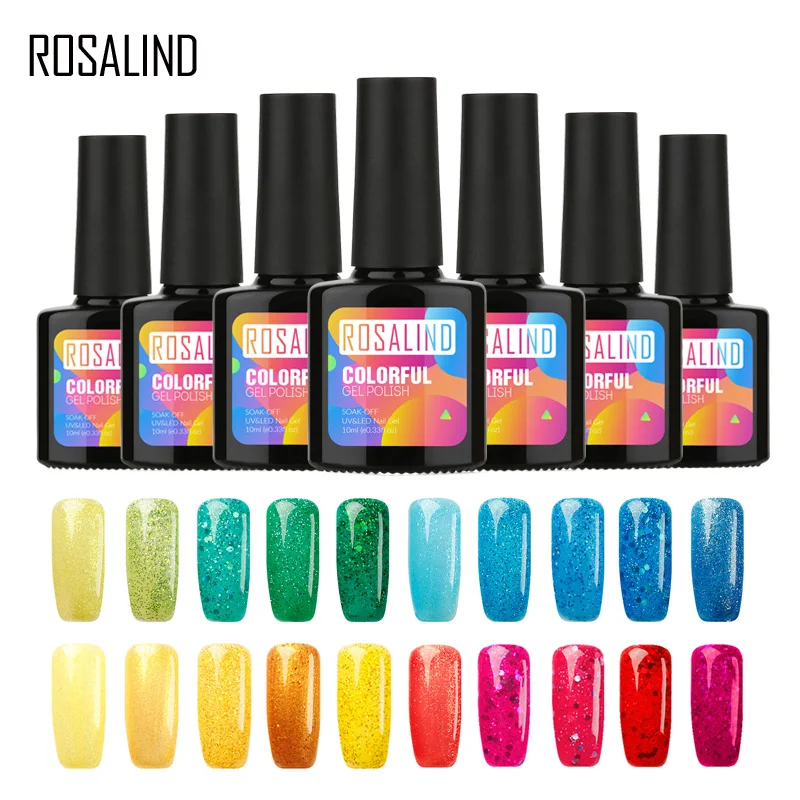 

ROSALIND Gel 1S Blue Diamond Color Glitter Nail Gel Polish Soak-off UV LED Gel Varnish Soak Off Nail Art Lacquer Base Top Coat