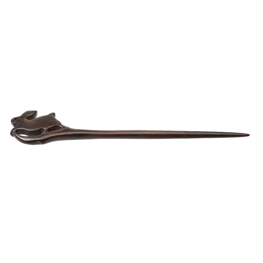 Retro Vintage Sandalwood Jade Rabbit Shape Hair StickIdeal Hairpin Hair Headwear Accessories for hair styling  -Black 