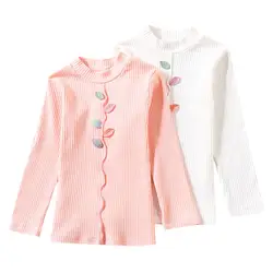 2018 топы для маленьких девочек, одежда для девочек, однотонная Базовая рубашка с вышивкой и оборками для маленьких девочек, блузка, одежда