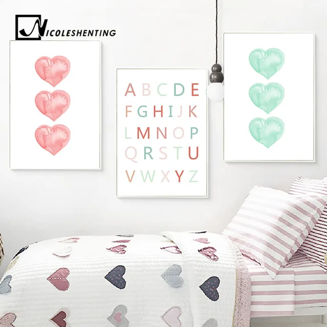 Watercolor Heart A To Z Alphabet Wall Art Canvas Posters Nursery Watercolor Heart A To Z Alphabet Wall Art Canvas Posters Nursery Prints Large Painting Nordic