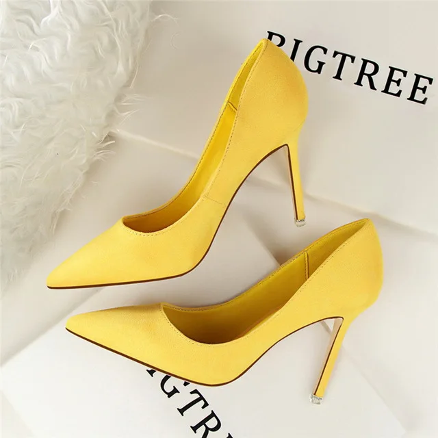 Женские туфли-лодочки; пикантные женские туфли на высоком каблуке-шпильке; свадебные туфли; женские офисные туфли на каблуке; замшевые туфли; классические женские туфли-лодочки - Цвет: yellow