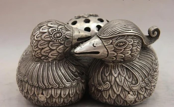 

song voge gem S1571 China White Copper Silver mandarin duck aix galericulata Incense Burner Censer
