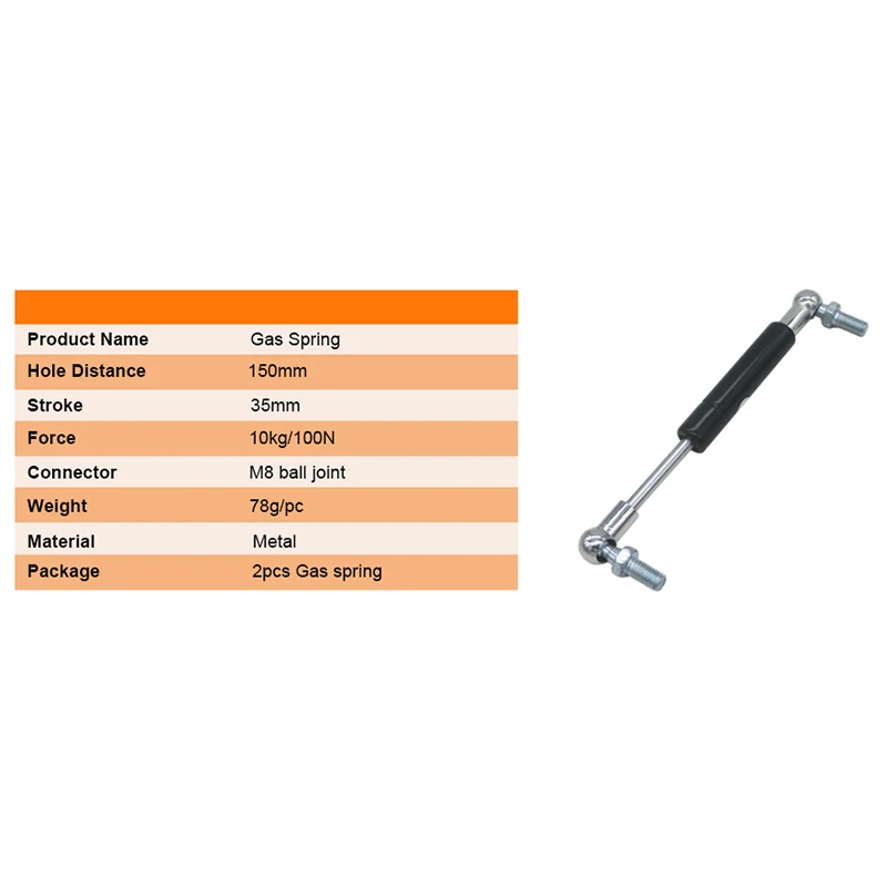 2 шт 150 мм отверстие для Центральной мебели газовая пружина 35 мм ход 10 кг сила шар газовая стойка, пружинный амортизатор 35 мм X 150 мм газовый демпфер