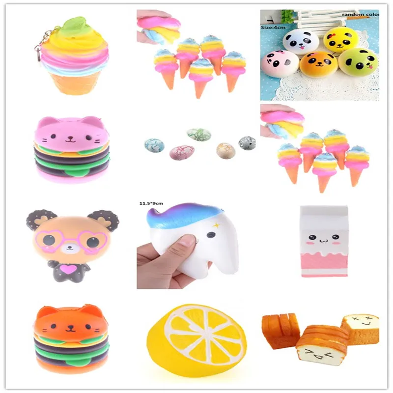 

Ice cream Lemon Milk Peach Cake Face Cat horse Squeeze Soft Slow Rising Phone Key Strap Roll Squishes PU Squishies Toys