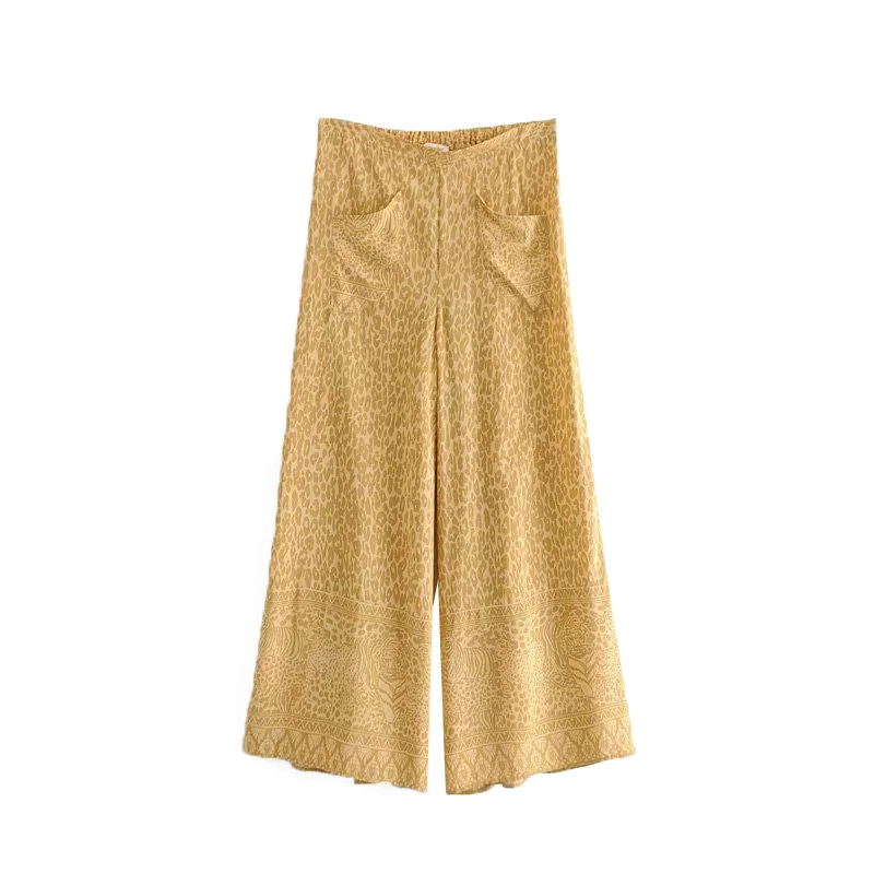 

GYPSY Boho Chic Summer Vintage Leopard Print Wide Leg Pants Women Fashion Loose Elastic Waist Beach Trousers Pantalones Mujer