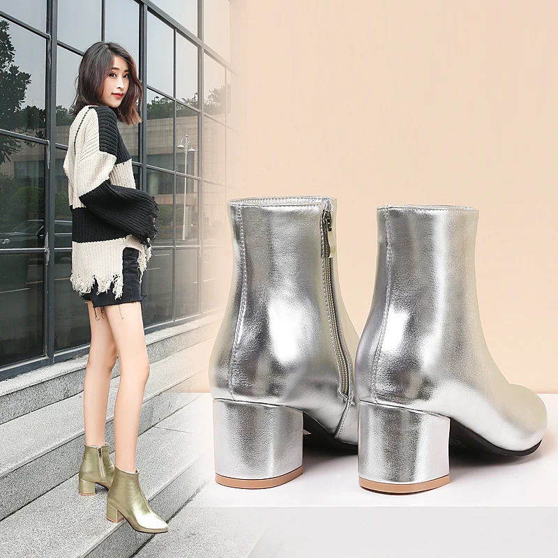 RQFF Brand Winter Boots Women With Box Big size 34-43 Shoes Woman 6CM Heel Ankle Boot Female Footwear Gold Leather Ladies Shoe (21)