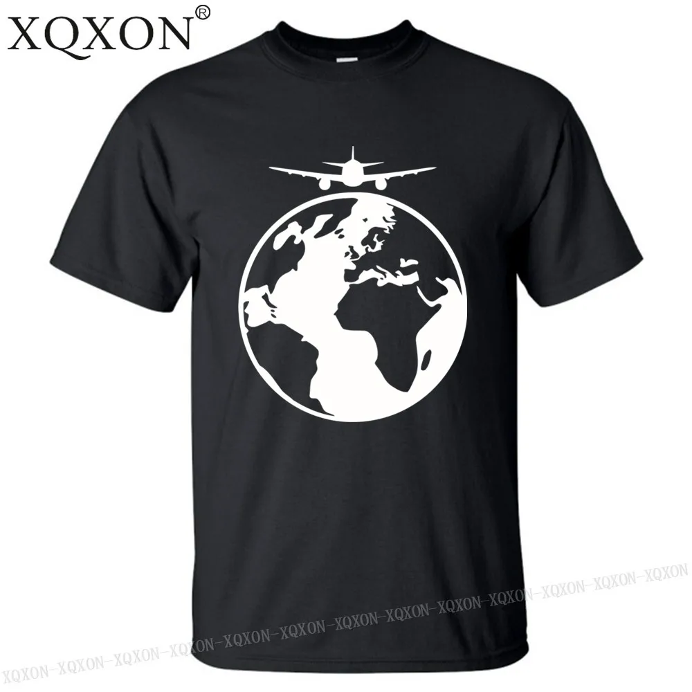 

XQXON-holiday airplane earth pilot travel printed new style summer 100% cotton t shirt men t-shirt tee tops K319