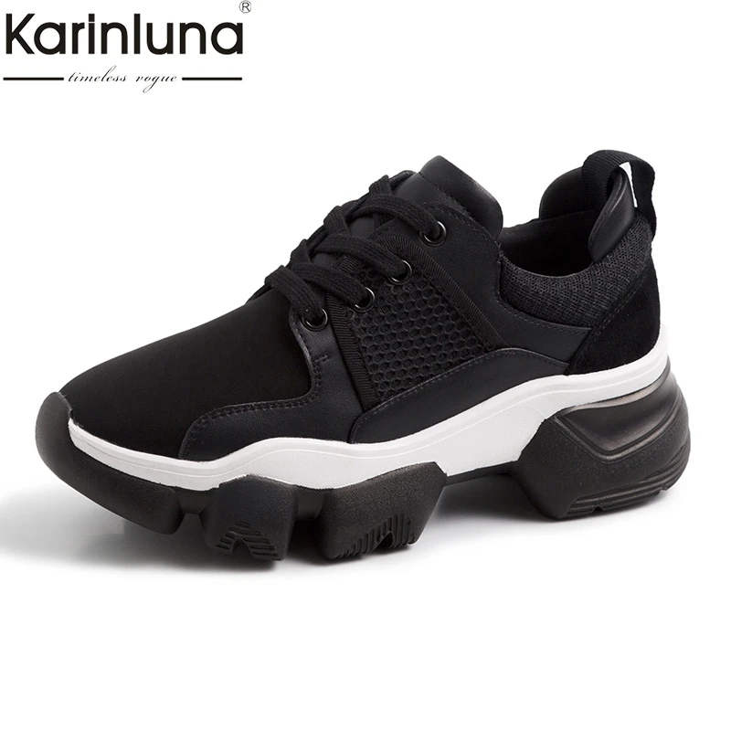 

Spring Cow Leather Cow Suede INS Hot Luxury Dad Shoes Lace Up Sneakers Flat Platform Shoes Woman Flats Female