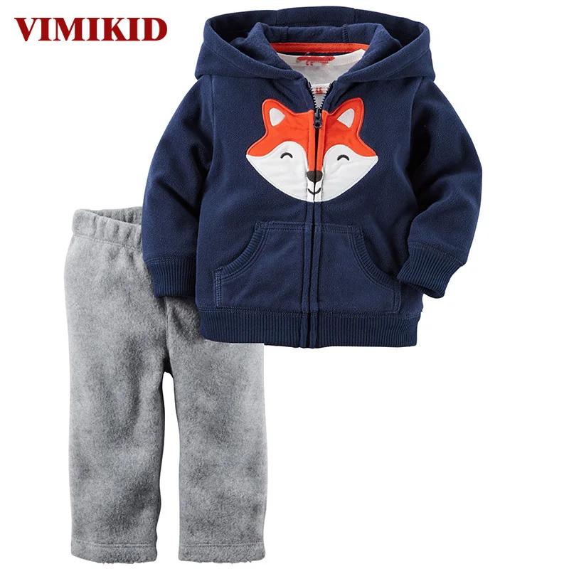

VIMIKID Boys Clothing Set 2017 Winter Zipper Hat Pocket Cartoon Fox Shirt + Solid Color Casual Pants Children's Clothes Suits k1