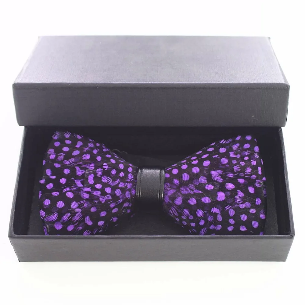 JEMYGINS новое качество мужские ручной работы перо и кожа галстук-бабочку Предварительно Связанные бабочкой с подарочной коробке костюм для