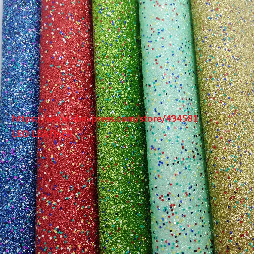 4PCS 21X30CM Fine mix Color glitter pu leather glitter fabric pink