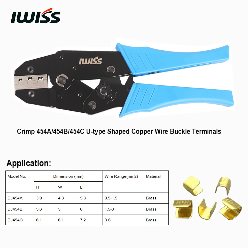 IWISS обжимные плоскогубцы инструменты для обжима 20-10AWG 0,5-6mm2 454A/454B/454C u-образные медные проволочные зажимы