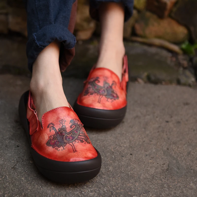 

Artmu Woman Shoes Hand-pained Slingbacks Shoes Vintage Womens Fashion Handmade Leather Shoes Red sapato feminino