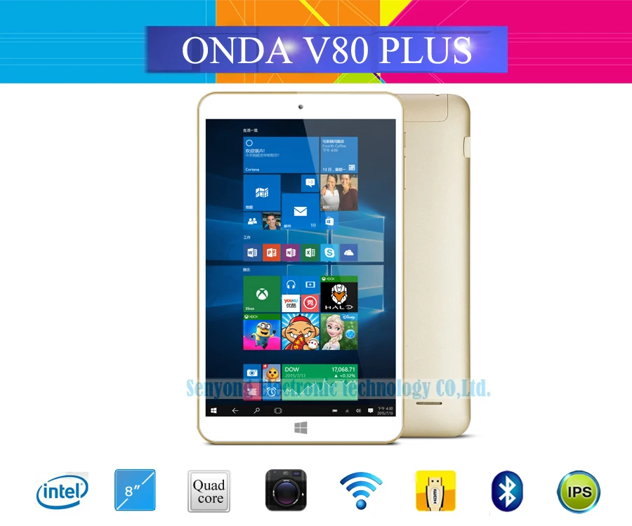  Original Onda V80 Plus Windows 10 + Android 5.1 Dual OS Tablet PC 8.0" IPS Intel X5-Z8300 Quad Core 2GB/32GB Dual Camera HDMI 