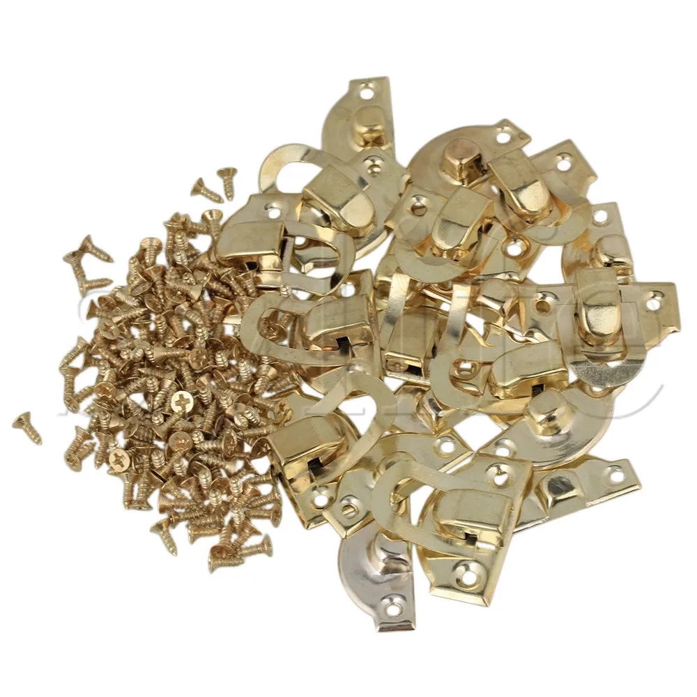 10 x Antique Vintage Jewelry Box Mini Padlock Hasp Buckle Lock Yellow