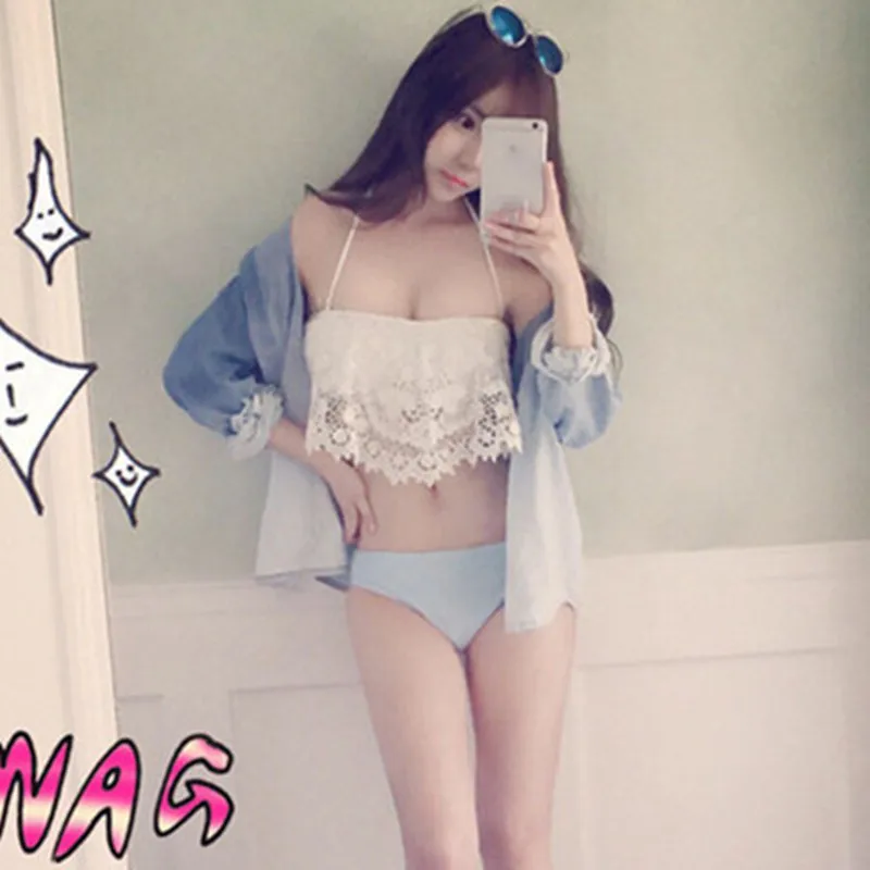 corea del sud shopping pizzo bianco costume da bagno bikini delle donne cravatta acciaio raccoglie triangolo