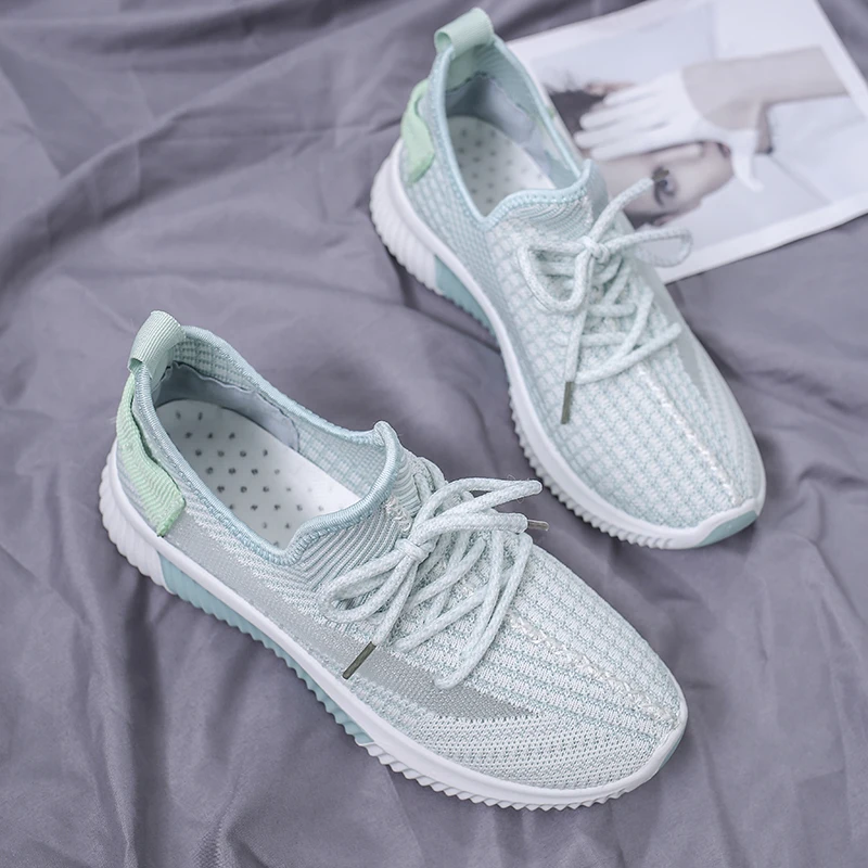 

Air Mesh Sneakers Women Shoes Woman Lace Up Vulcanized Shoes Stretch Fabric Soft Bottom Casual Shoes Female Breath Ladies Flats