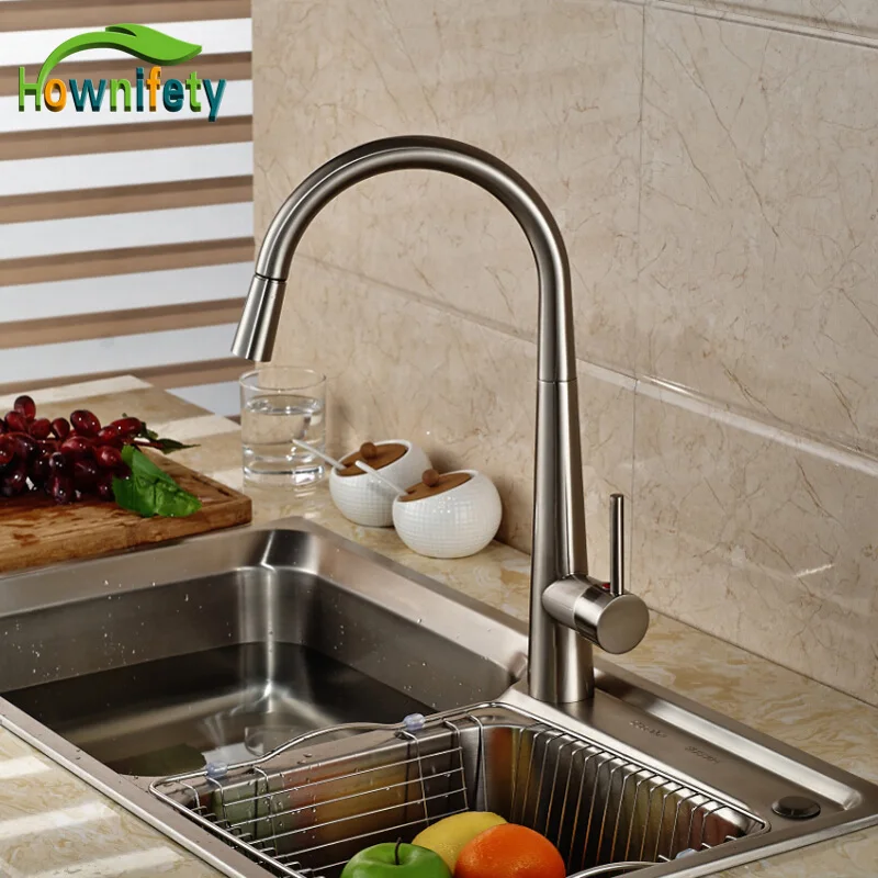 

Nickle Brushed Kitchen Mixers Pull Out/Down Spray Head Single Level Cold And Hot Water Faucet Sink Washing Tap