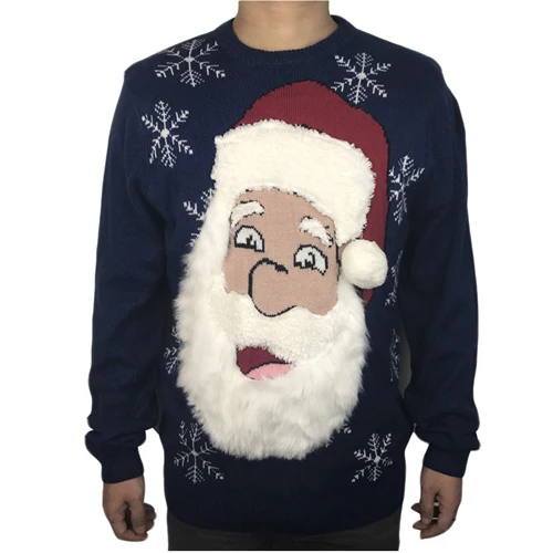 Funny Knitted Bearded Santa Claus Ugly Christmas Sweater for Men Cute Men's Fuzzy Fluffy Xmas Pullover Jumper Oversized S-2XL - Цвет: Version 1