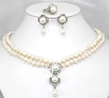 Для женщин подарок ювелирные изделия слово Циркон Кристалл Натуральный Ювелирные украшения красивые 2 ряда белый жемчуг Цепочки и ожерелья Кольцо Серьги Для женщин