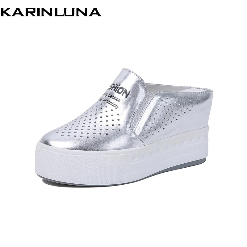 

Karinluna brand design solid genuine leather platform shoes woman casual spring popular flats black big size 33-40