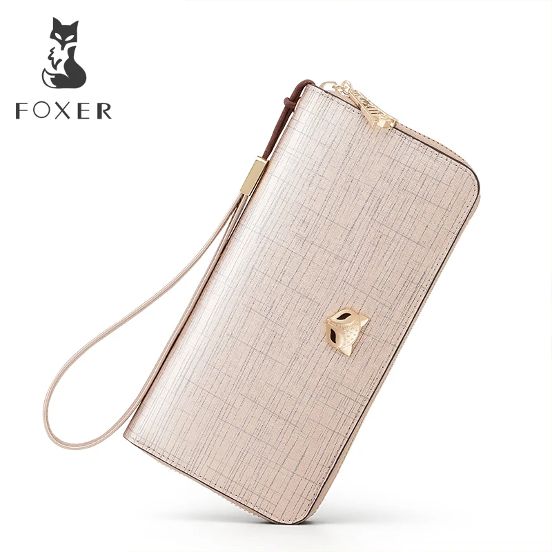 

FOXER Brand Lady Leather Long Wallets Women Solid Clutch Wallet Casual Purse Exclusive Design For Women