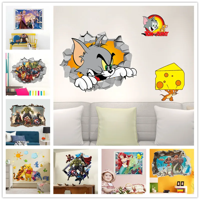 Cartoon Vinyl Wall Stickers For Kids Room Princess Hero Boys Girls