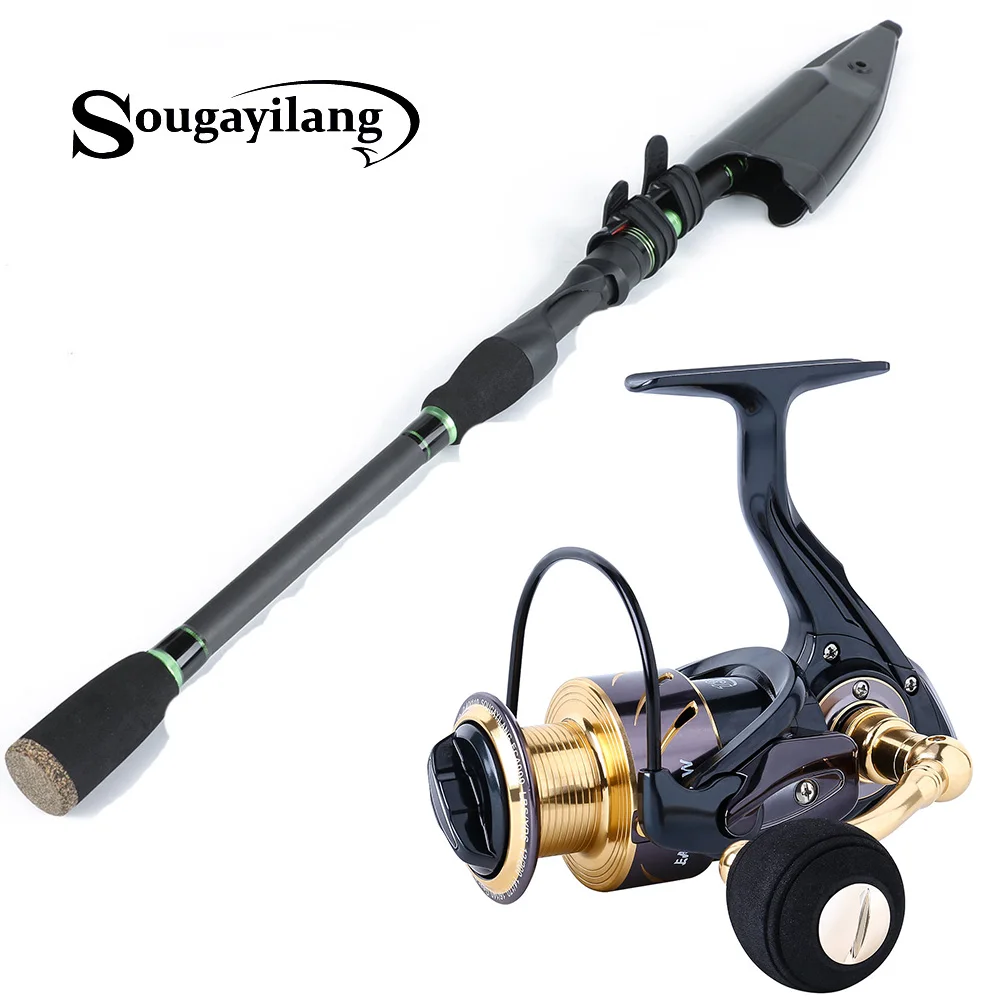 

Sougayilang Telescopic Fishing Rod with Spinning Fishing Reel Combo -Carbon Fiber Portable Spinning Fishing Pole Reel Kit
