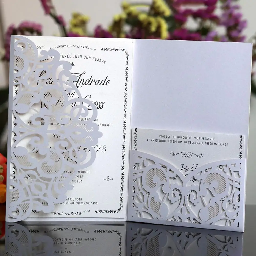  10PCS European Style Laser Cut Wedding Invitations Cards Tri-Fold Lace Business Invitation Cards Pa - 33023282759