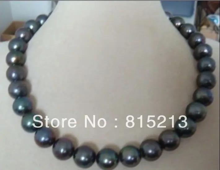 

FREE SHIPPING>@@> N4562 STUNNING 10-11MM TAHITIAN BLACK GREEN PEARL NECKLACE14KG