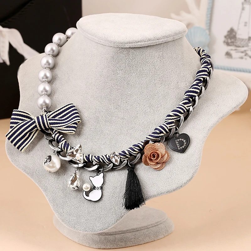 Ожерелье чокер с бантом из ленты цветком котом и кисточкой 2016|jewelry necklace display|jewelry