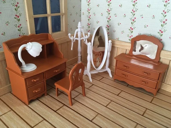 

Chinese version Sylvanian families bedroom play house toy with 2 plush flocking Sylvan family action figure doll d11