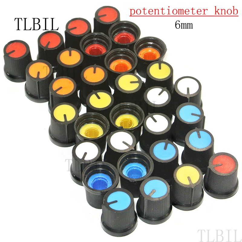 

10PCS Black Knob Blue Orange Red White Yellow Face Plastic for Rotary Taper Potentiometer Hole 6mm New