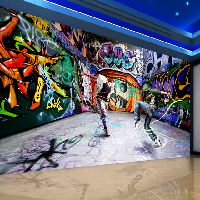 3D Hop Graffiti Arte Abstrata Pintura de Parede Foto Papel 