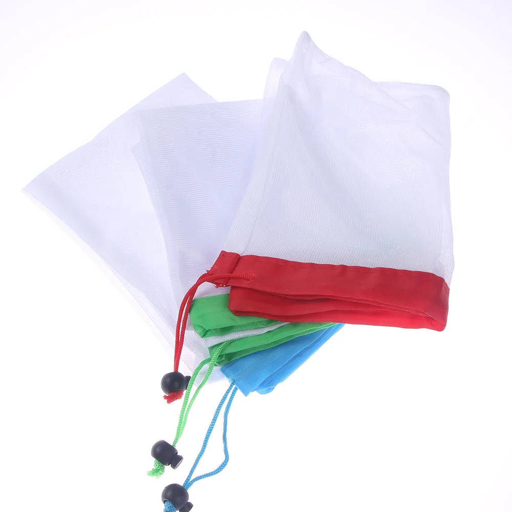 

1Pc Reusable Produce Storage Bags Black Rope Mesh Bag Vegetable Fruit Toys Storage Pouch Drawstring Storage Bags 3 Size