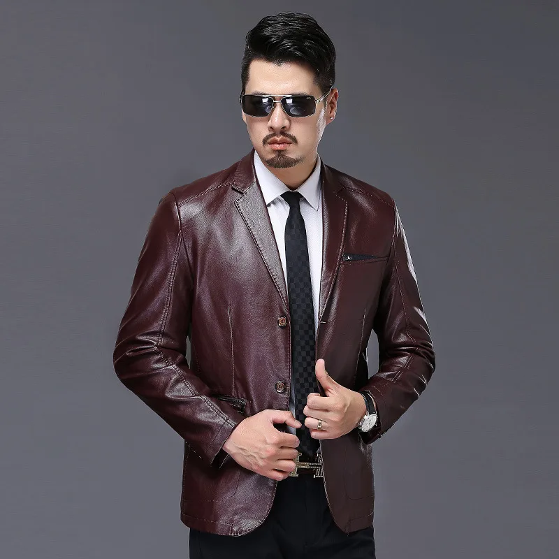 

Fall 2019 COCO collection men's leather jacket Business lapel single-breasted suit Fashion pure color