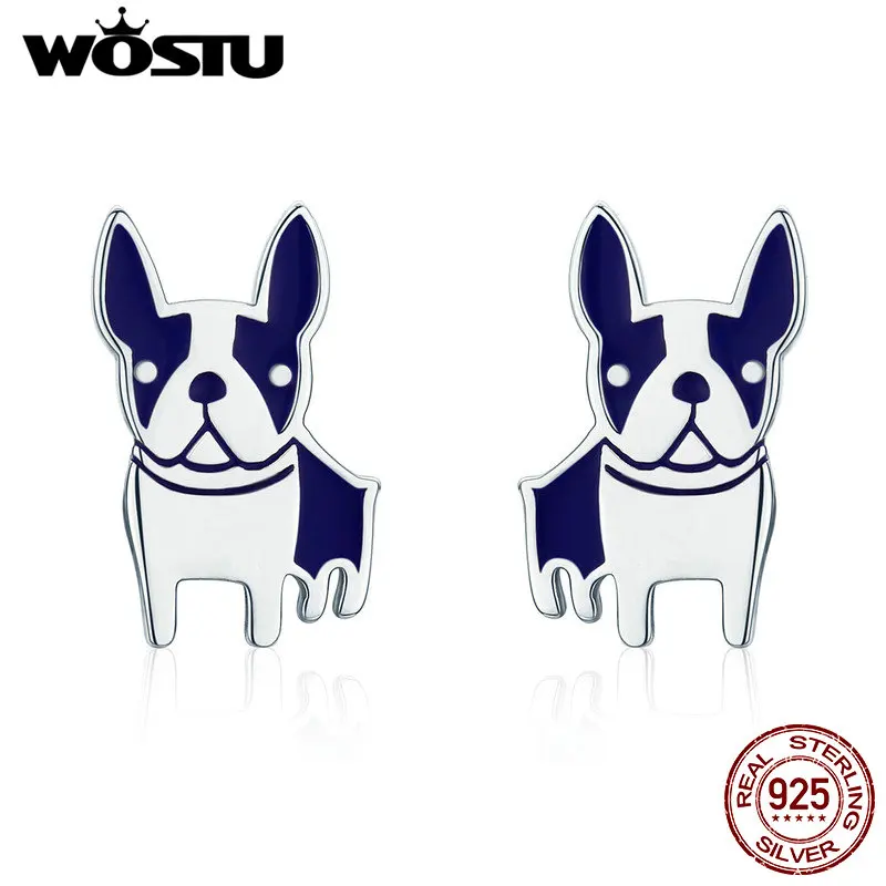 WOSTU горячая Распродажа, настоящее 925 пробы, серебряная французская шпилька в виде бульдога, серьги для женщин, роскошные S925 серебряные ювелирные изделия, подарок CQE328