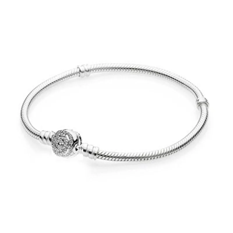 

New 100% 925 Sterling Silver Bead Charm Snake Chain Fit Original Bloom Clasp Pandora Bracelet for Women DIY Pandora Jewelry Gift