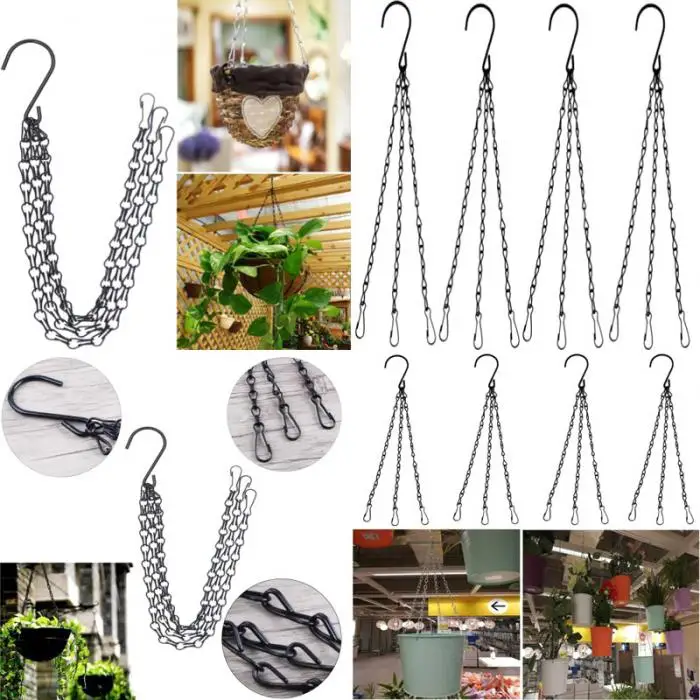 Economical 5Pcs Flower Pot Hanging Chain Basket Flower Pot 3 Point Garden Plant Hanger with Hooks ds99