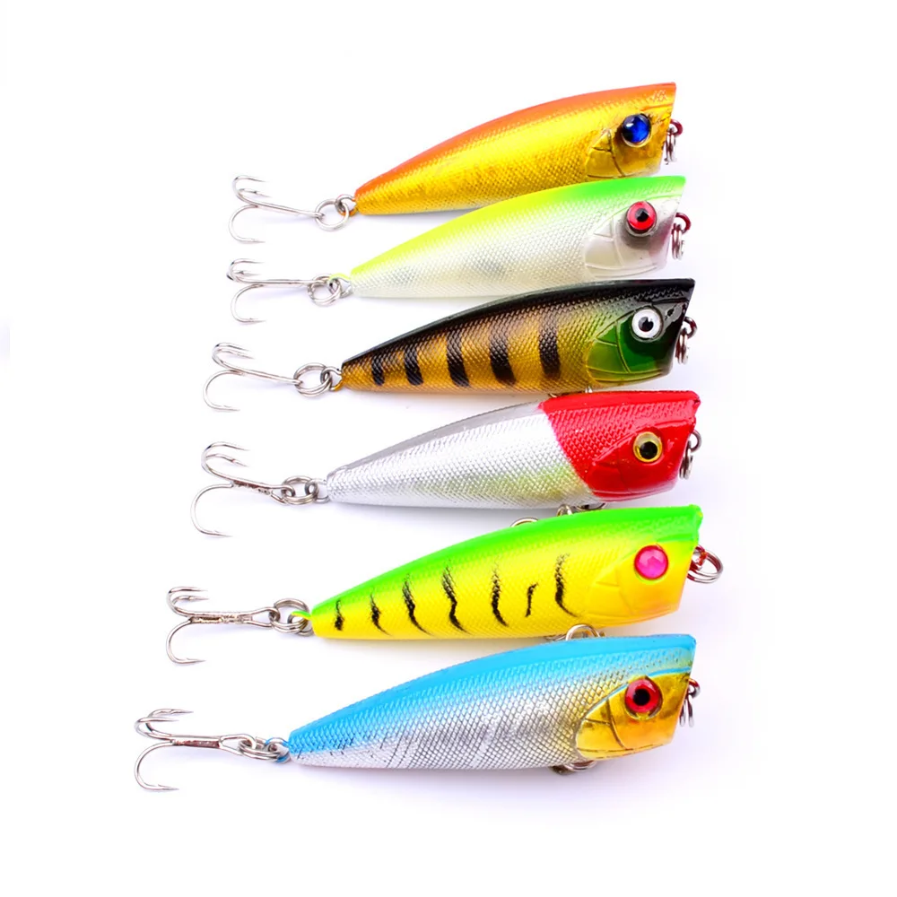 

6PCS/lot Popper Fishing Lures Plastic Hard Bait 60mm/7g 8# Hook For Ocean Rock Fishing Bait Artificial Wobblers Jrekbait Tackle