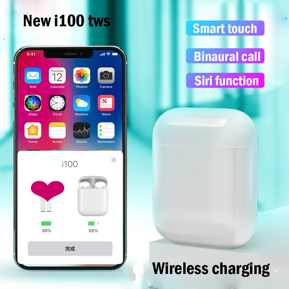 

NEW i100 TWS Pop-up 1:1 Bluetooth Wireless Earphone 5.0 Separate Use Bass EarPhones With wireless charging