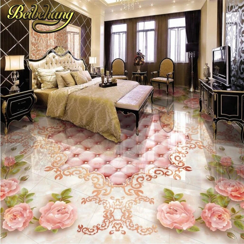 beibehang Custom European rose soft bag marble Photo wall paper Bathroom Floor Mural PVC Self-adhesive Wallpaper For Living room