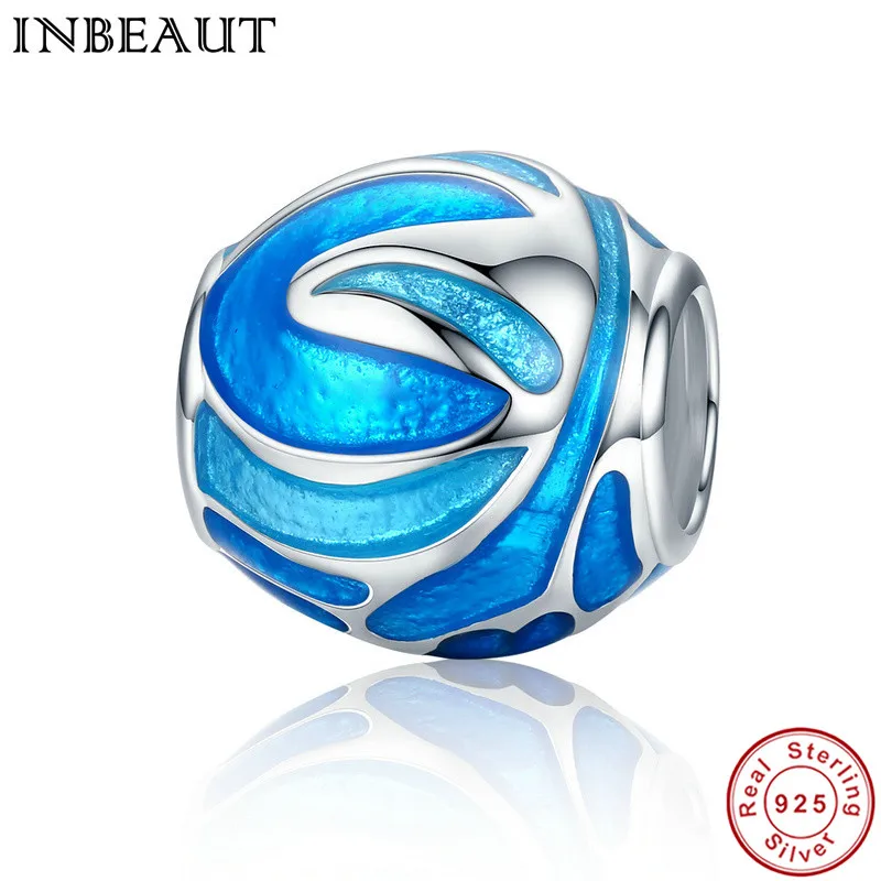 

INBEAUT Real 925 Sterling Silver Bracelet Blue Beads Women Elegant Enamel Wedding Charm fit Pandora Bracelet Trendy Jewelry