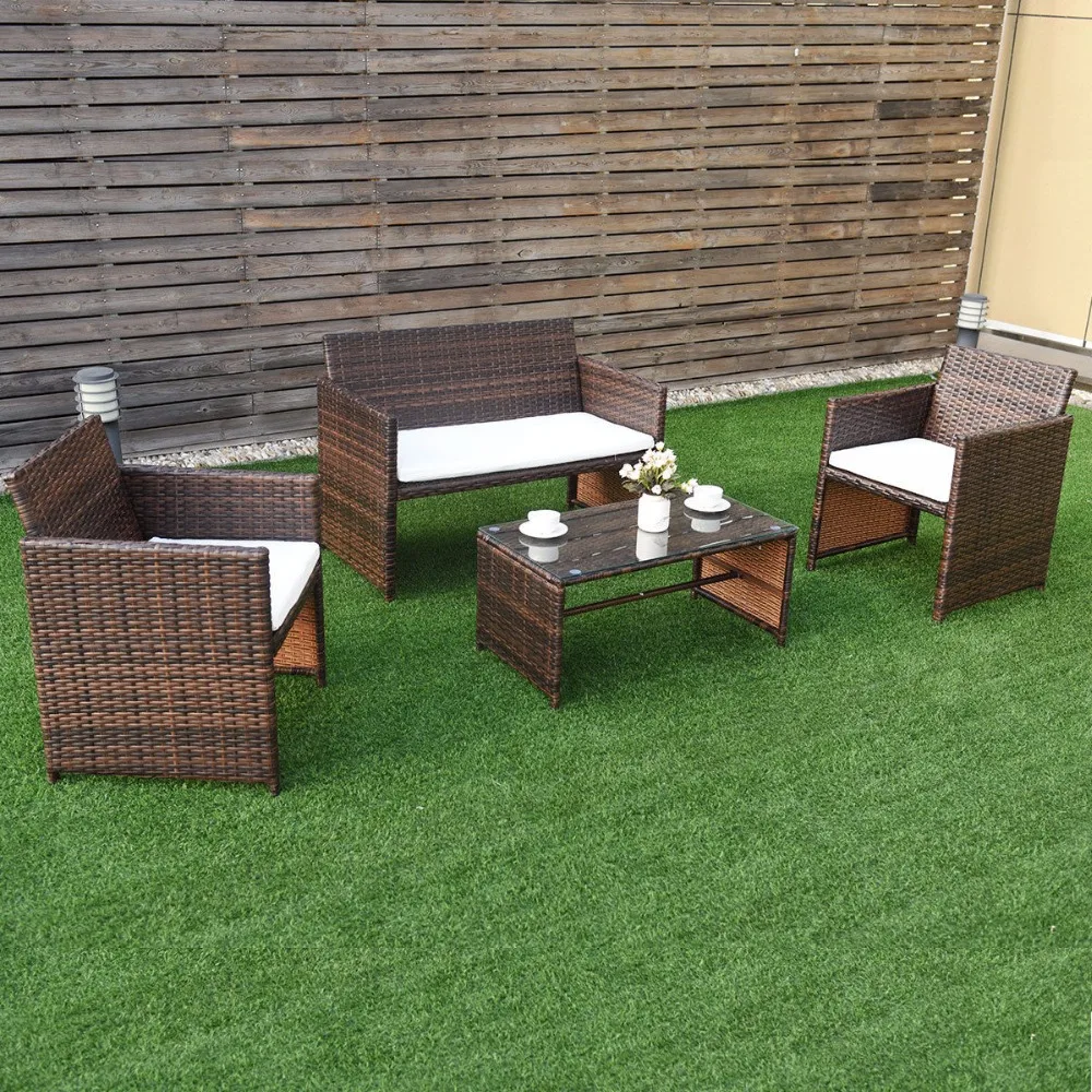 Giantex 4 Pc Set Outdoor Rattan Patio Furniture Garden Lawn Outdoor Rattan Patio Furniture