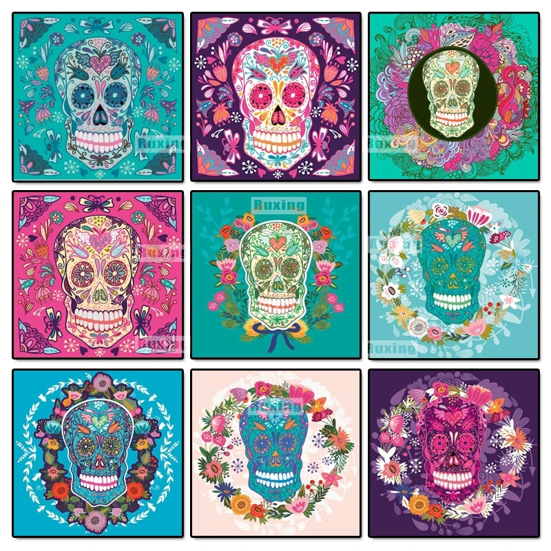 

5d Diy Diamond Painting Cartoon Color skull Diamond Embroidery Cross Stitch Diamond Mosaic Home Decor Needlework wall stick