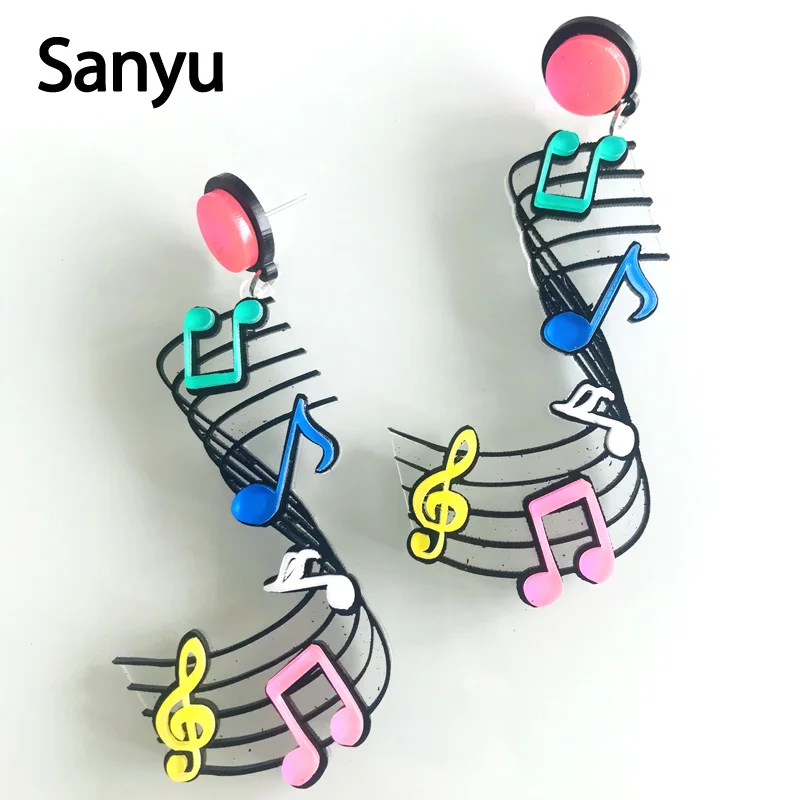 

Own Design Colorful Musical Notes Staff Acylic Drop Earrings Irregular Hollow Out Geometric Long Tassel Dangle Earrings Brincos